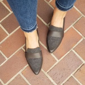 Dr Scholl's Charcoal Wool Ashah Pointed Leather Loafers Size 8.5